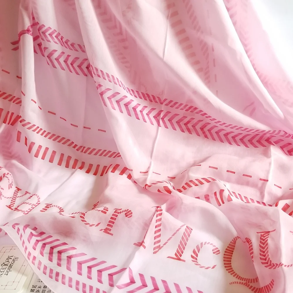 Alexander McQueen Logo XL Whipstitch Cotton & Silk Rectangular Scarf Pink